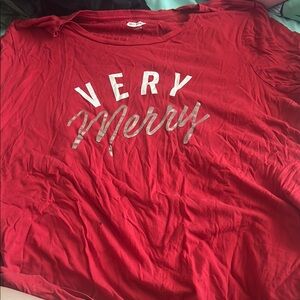 Old Navy Red 'Very Merry' Short Sleeve Tee